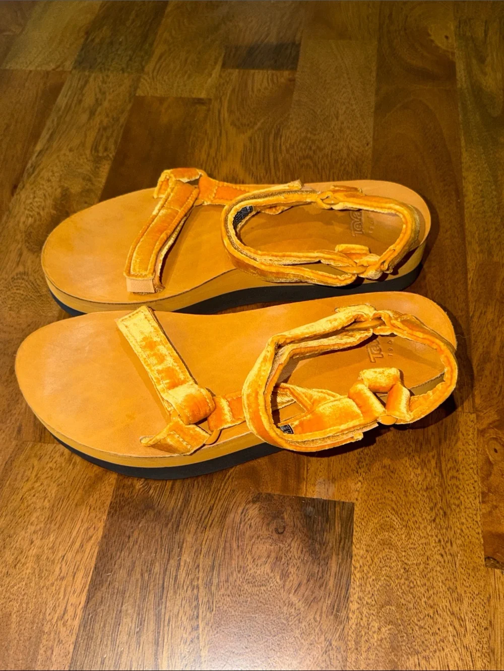 Teva Velvet Platform Sandals in Metallic Orange